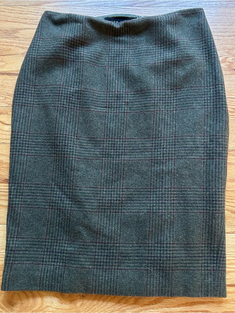 Ralph Lauren Cashmere Plaid Pencil Skirt Silk Lined Green Tweed 8